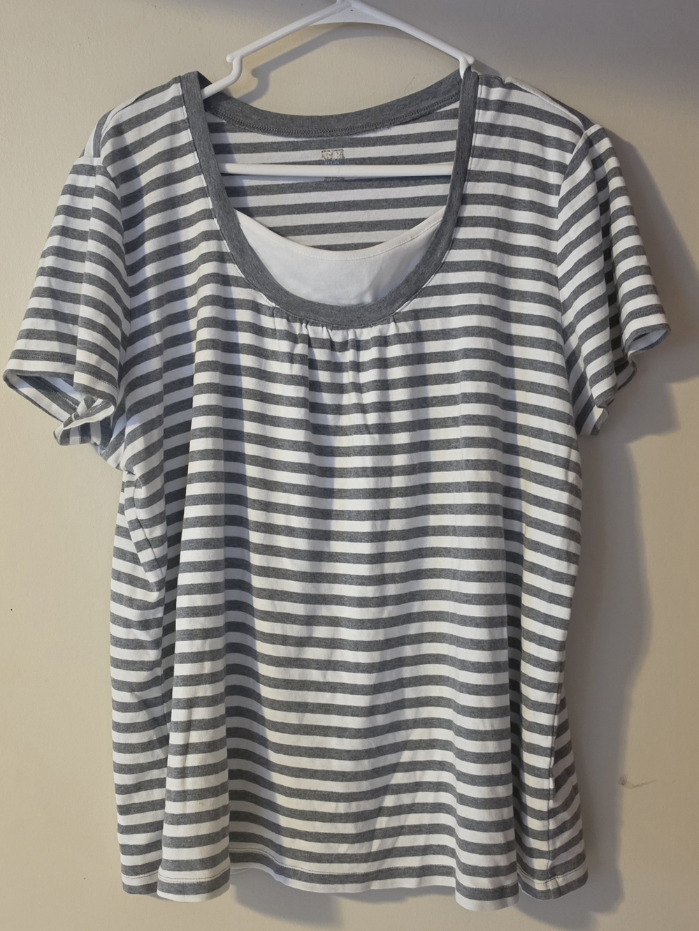 1X Women’s St. Johns BayActive Gray & White Striped Short-Sleeve Top
